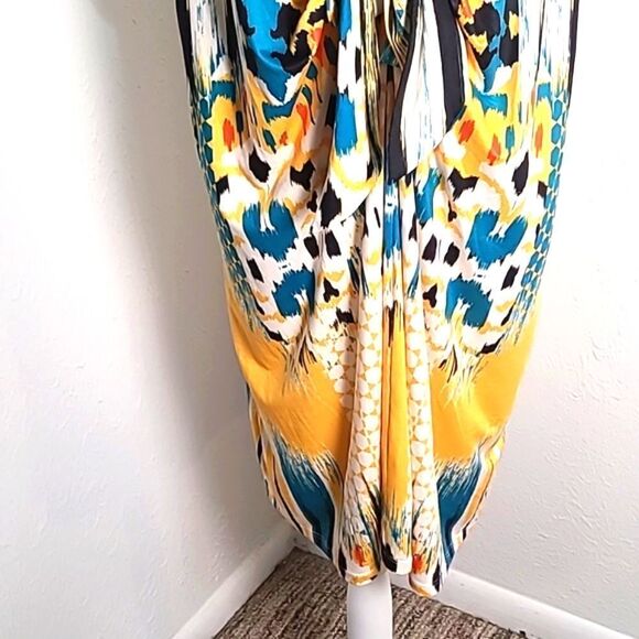 Jealous Tomato Colorful Printed Shift Dress with Bow Below Chest, Size 1X - Picture 5 of 10